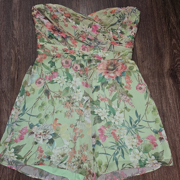 Jay Godfrey Strapless Green Floral Chiffon Romper – Size 6 - Picture 4 of 11